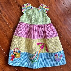 Colorful Seersucker Kids Dress with Bow Accents Like New!